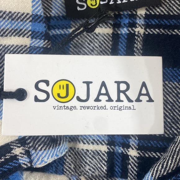 Sojara Button Cropped Jacket Women Size Small Blue Sequin Star Flannel Plaid - Picture 3 of 11